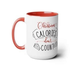 "Christmas Calories Don't Count" Two-Tone Coffee Mugs, 15oz
