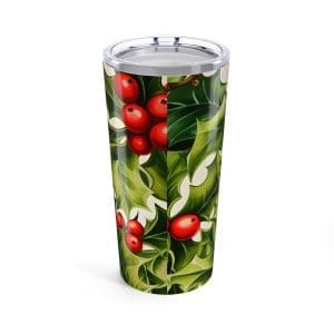 Holly Berry 20oz Travel Tumbler — Festive Holiday Insulated Mug