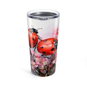 Watercolor Ladybugs 20oz Tumbler — Floral Travel Mug with Cute Ladybug Design