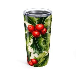 Holly Berry 20oz Travel Tumbler — Festive Holiday Insulated Mug