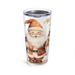 20oz Travel Mug Tumbler — Watercolor Santa Holiday Design