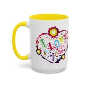I Love You Heart Accent Coffee Mug — Colorful Romantic Gift (11/15oz)