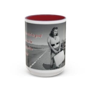 Vintage Pin-Up Roadside Photo Coffee Mug — On The Road To Good Intentions.(11/15oz)
