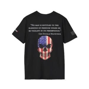 Patriotic Skull T-Shirt — "No man is entitled to the blessings of freedom" Quote