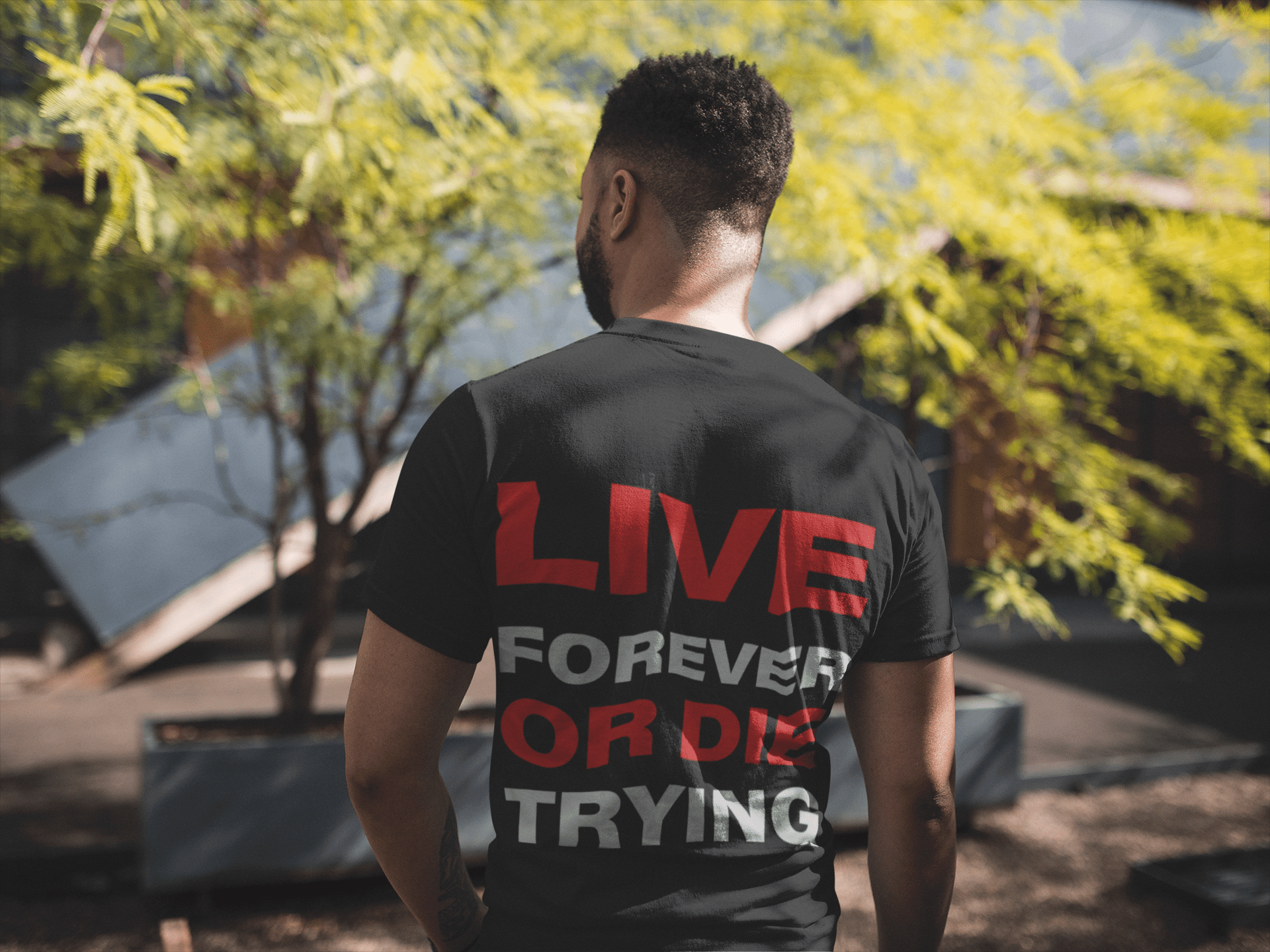 Live Forever or Die Trying T‑Shirt — Bold Motivational Graphic Tee