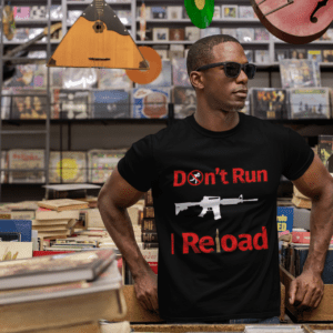 T-Shirt — "I Don't Run, I Reload" AR-Style Rifle Graphic for Gun Enthusiasts
