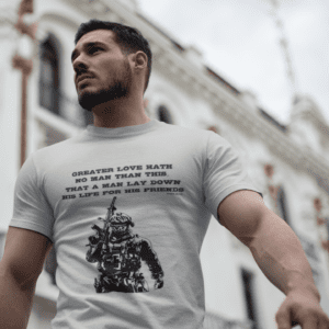 Military Tactical T‑Shirt — “Greater Love Hath No Man” (Front printed) Veteran Tribute