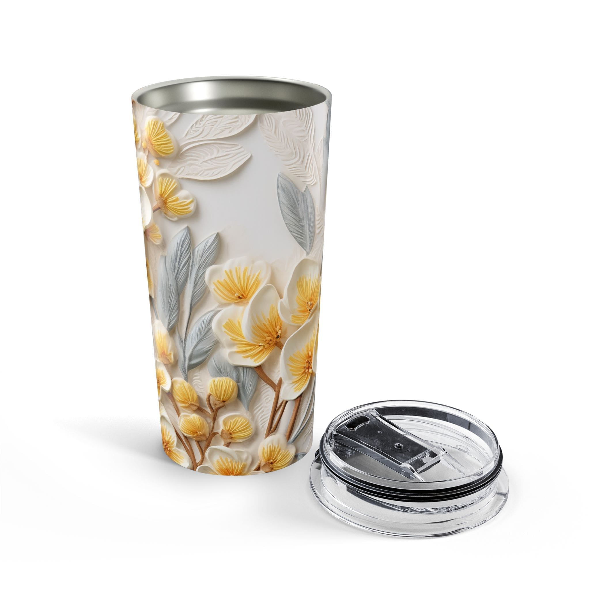 20oz Floral Tumbler — Yellow Blossom Insulated Travel Cup