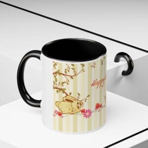 "Happy Easter" Accent Coffee Mug — Cute Bunny & Eggs Spring Gift (11/15 oz)