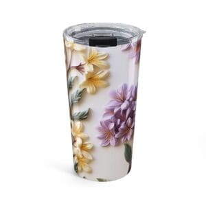 20oz Floral (Design 5) Tumbler — Pastel Yellow & Lavender Bouquet Travel Mug