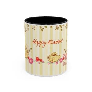 "Happy Easter" Accent Coffee Mug — Cute Bunny & Eggs Spring Gift (11/15 oz)